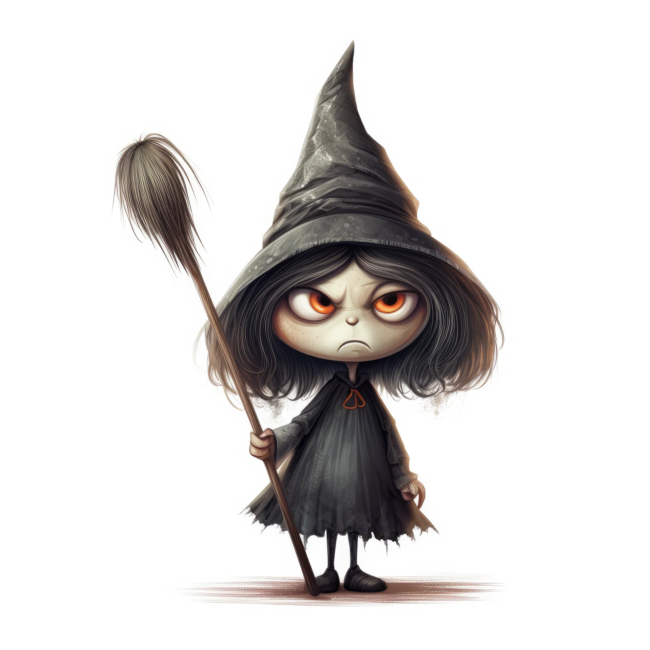 An ugly witch with a long nose is angry holding a broom 3 (paitakuva)