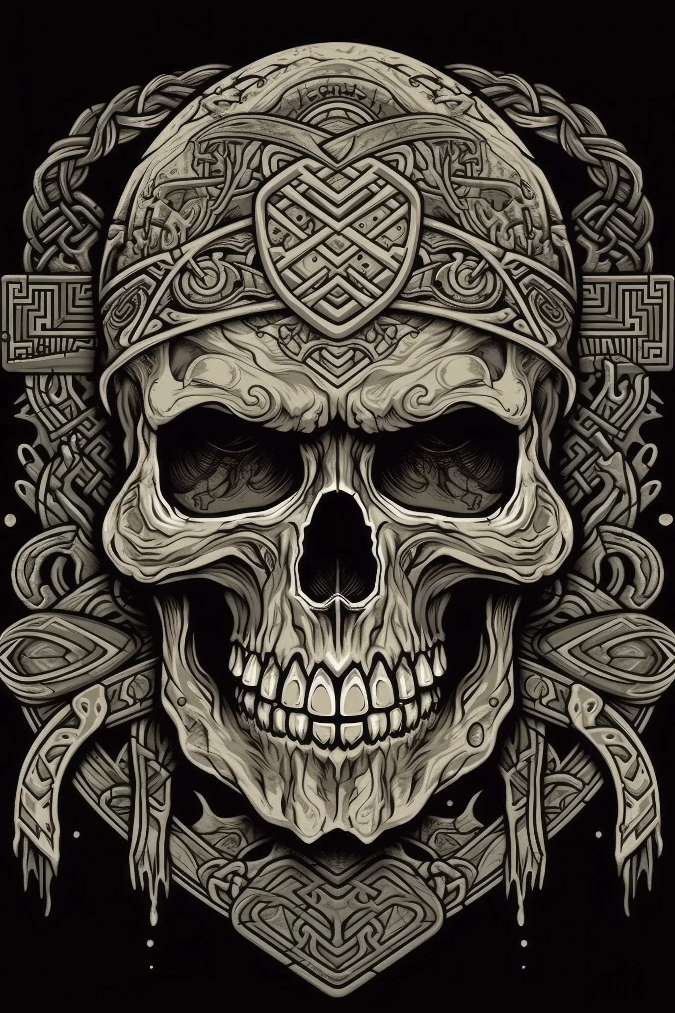 Cartoon Celtic knotwork skull Tshirt design 1 (Paitakuva)