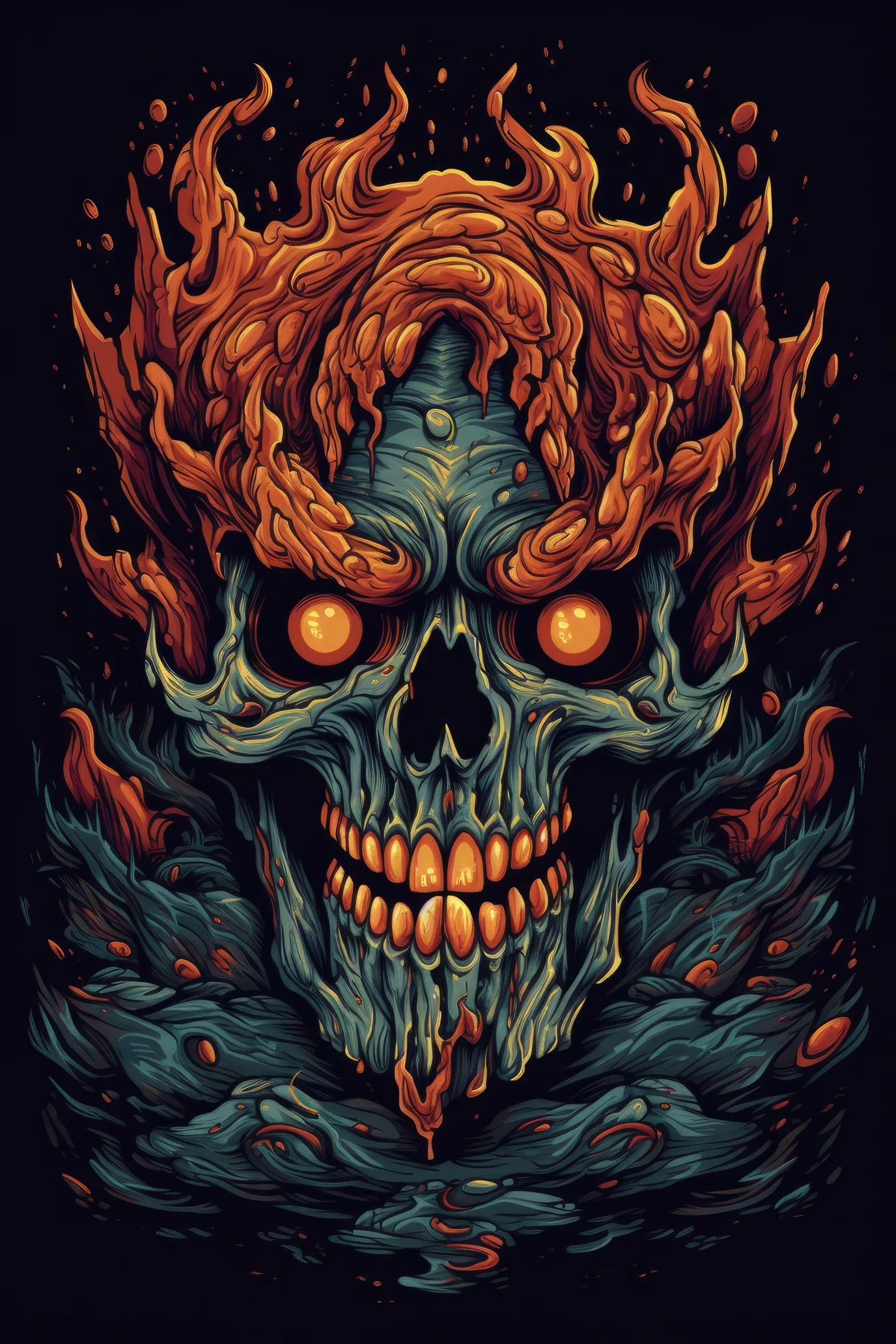 Cartoon Demonic skull Tshirt design (Paitakuva)