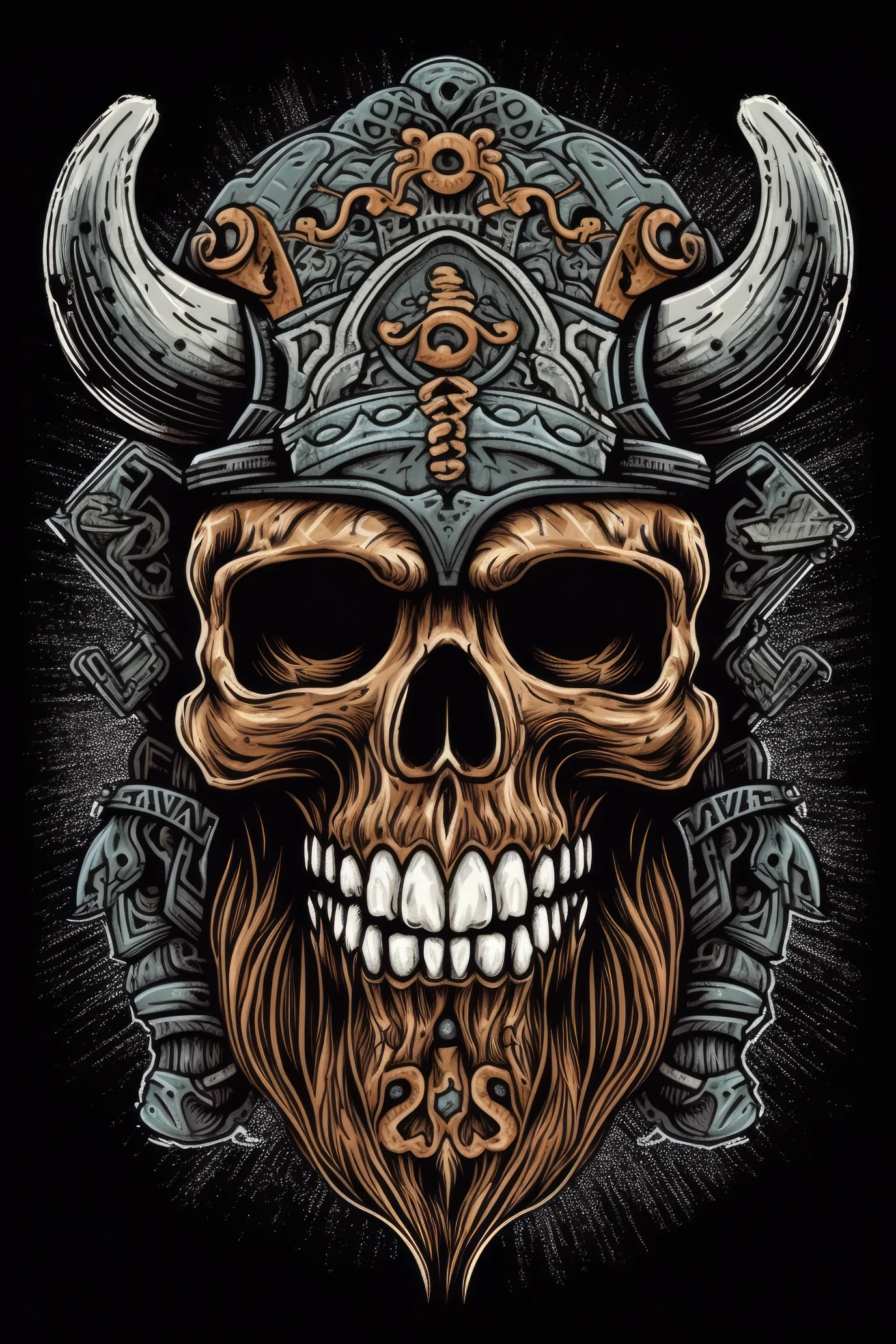 Cartoon Viking helmet skull Tshirt design 2 (Paitakuva)