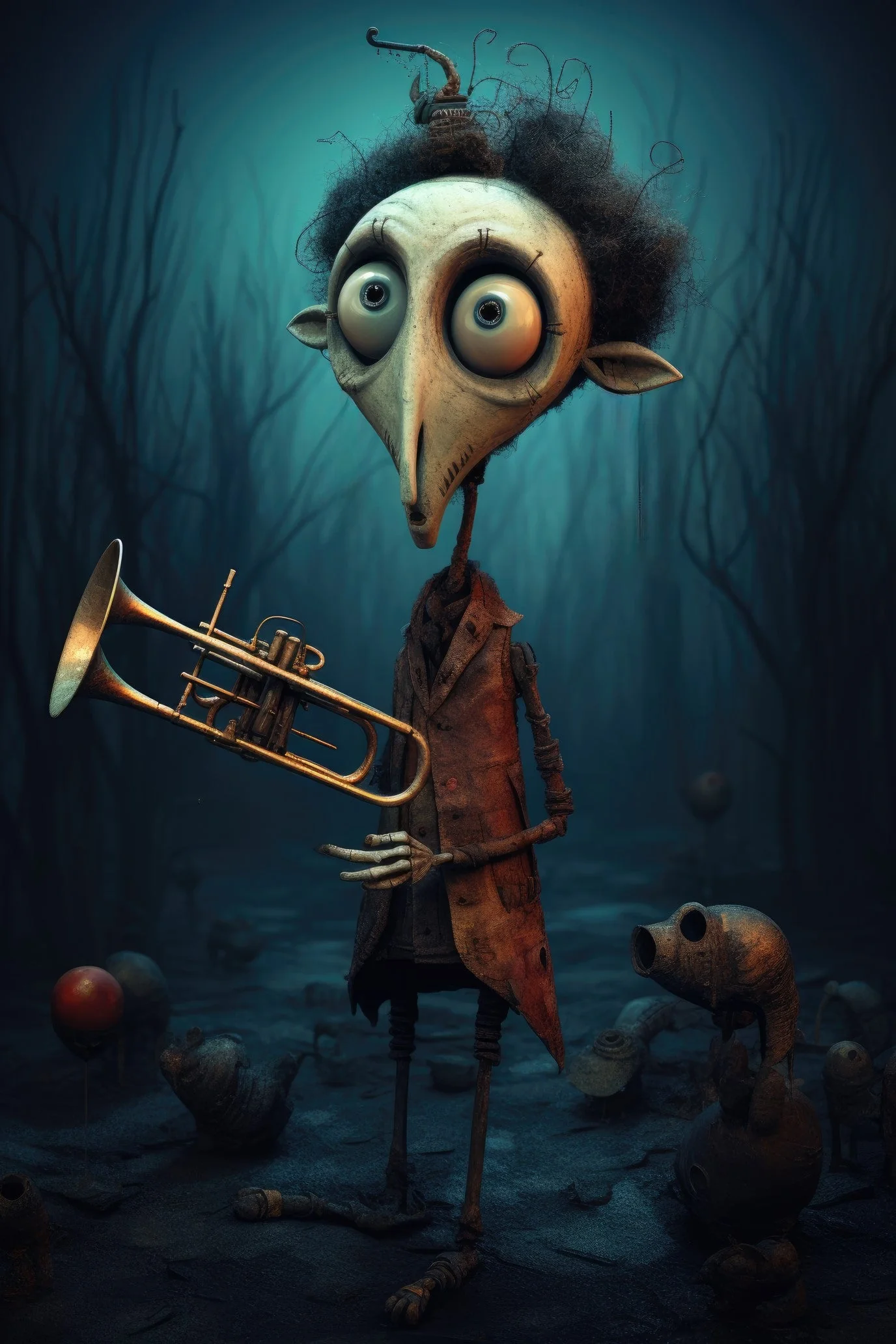 Character with flugelhorn (paitakuva)