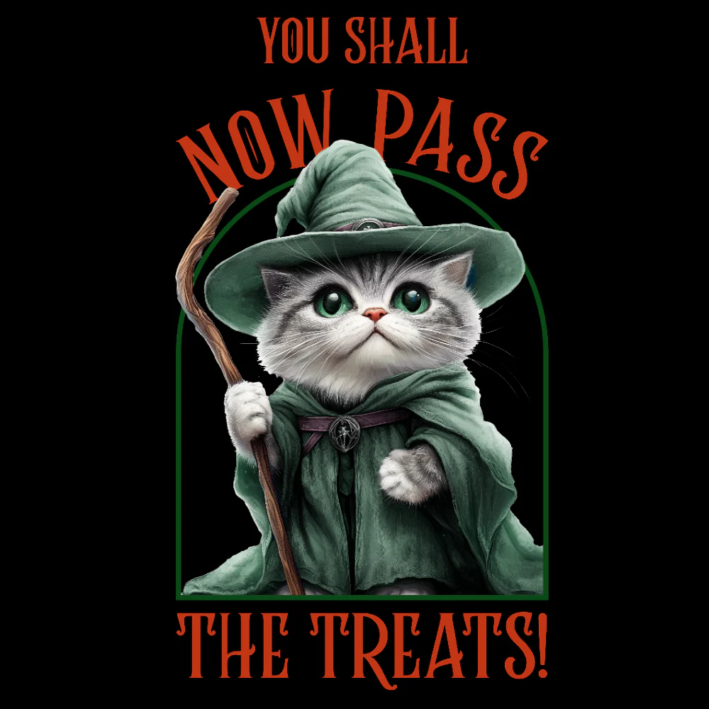 KISSALEFFA T-PAITA MUSTA - YOU SHALL NOW PASS THE TREATS (3038) - Image 2