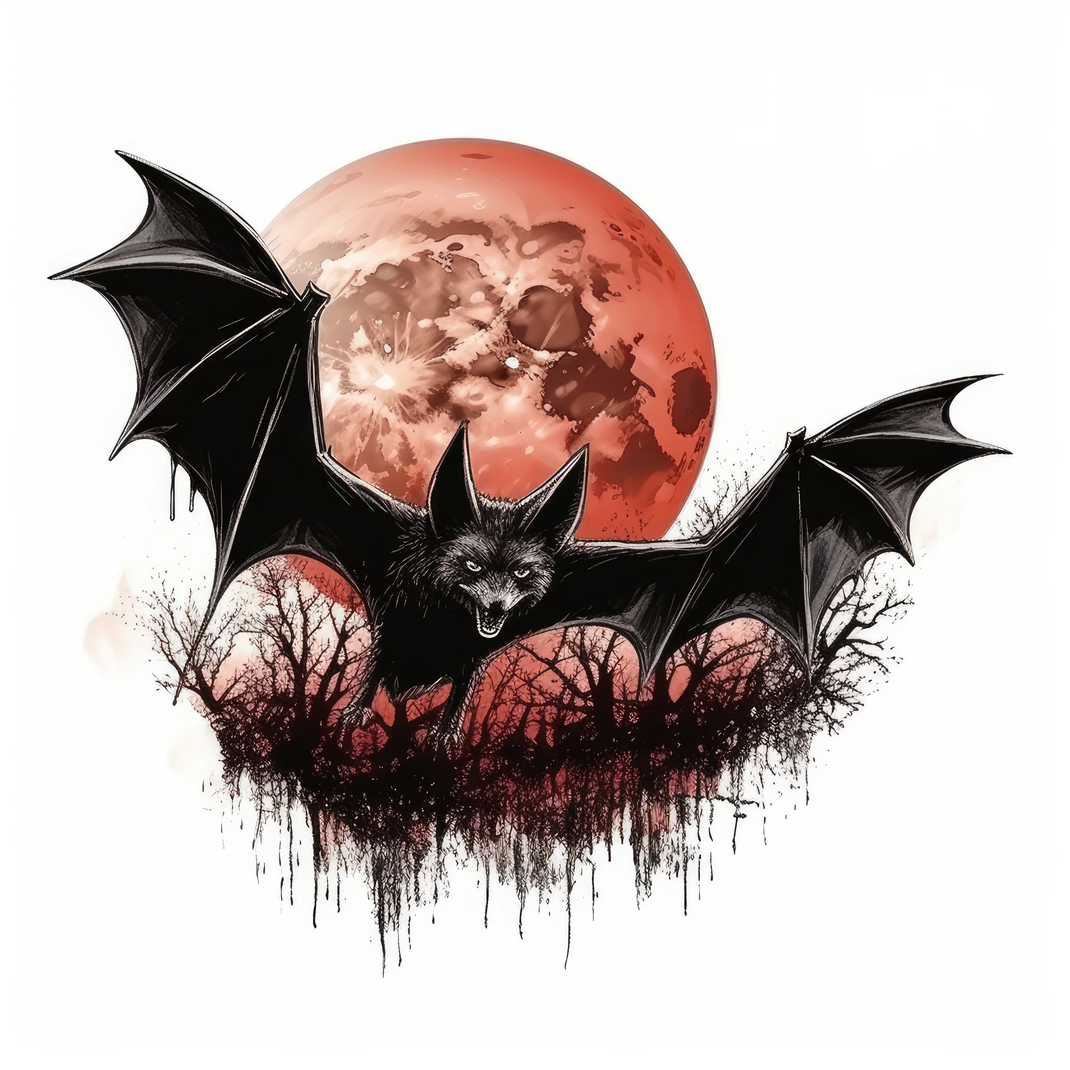 Gothic bat flying past a full moon (00 599)