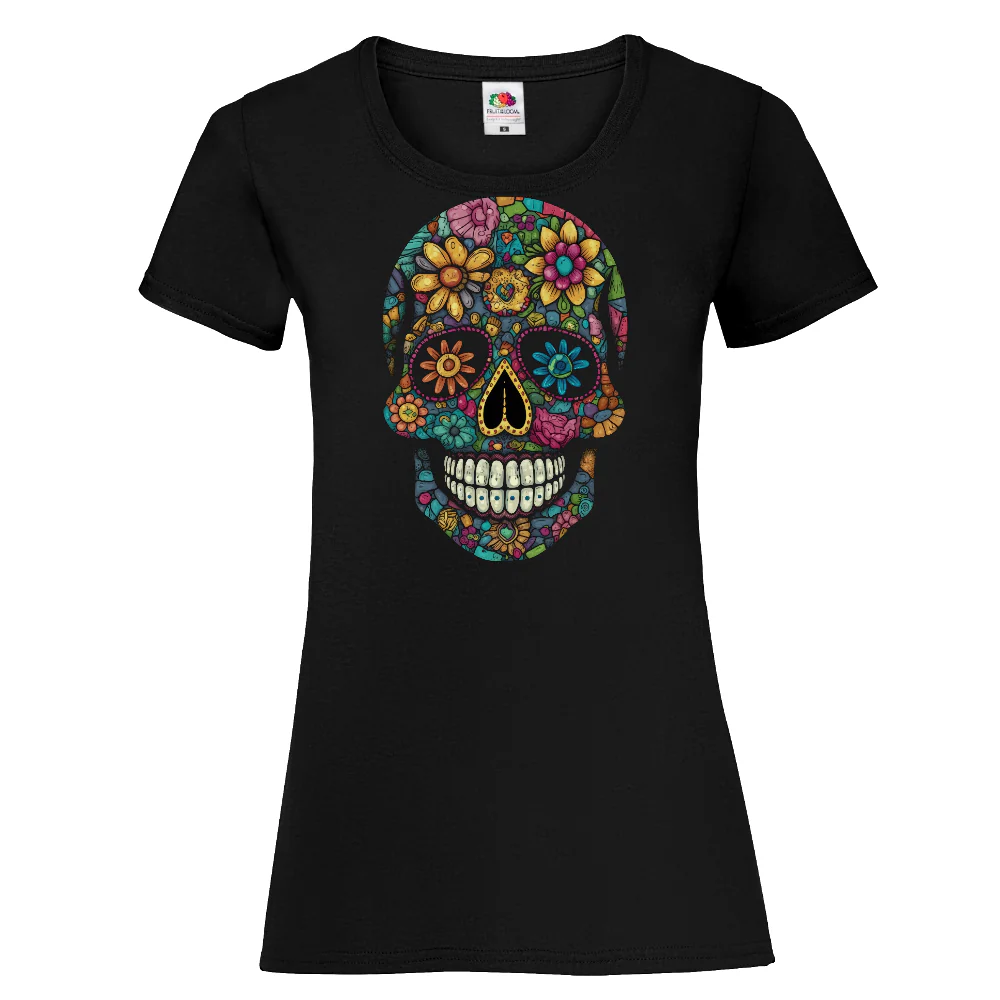 NAISTEN PAITA - Cartoon Sugar skull mosaic (407)