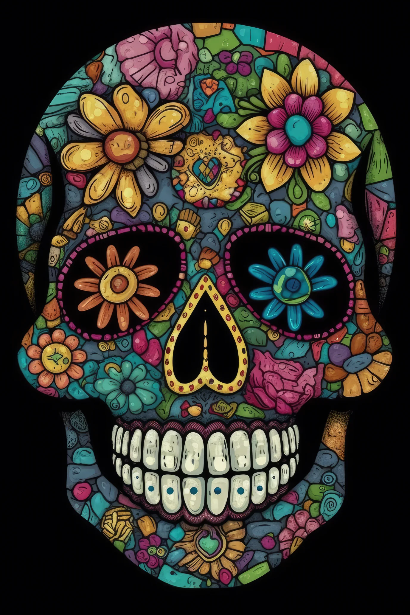 Cartoon Sugar skull mosaic Tshirt design (Paitakuva) (407)
