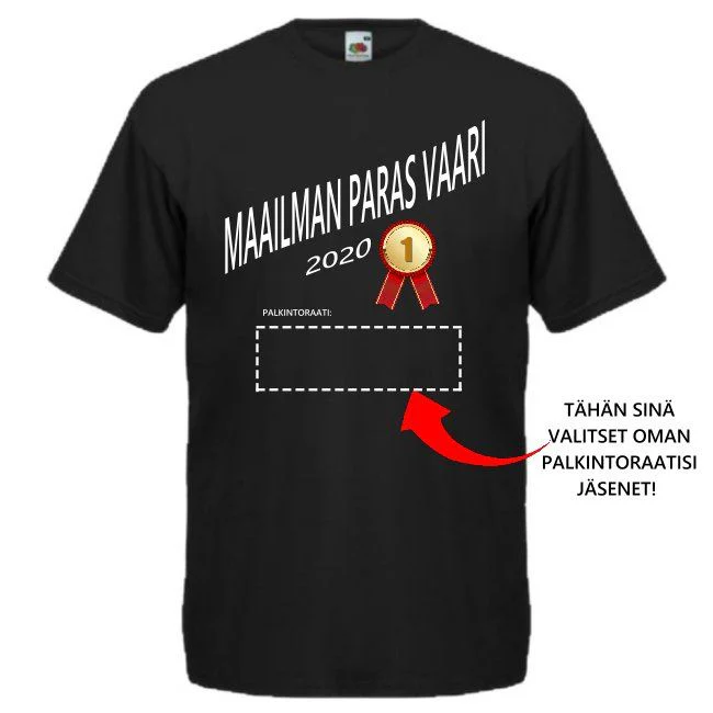 PERSONOITU T-PAITA PALKINTORAATI VAARI musta