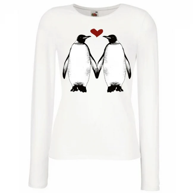 NAISTEN PITKÄHIHAINEN PAITA valk - PENGUINS HOLDING FINS HEART (561A)
