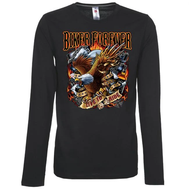 PITKÄHIHAINEN T-PAITA MUSTA - BIKER FOREVER GAMBLE (720) - PINETA