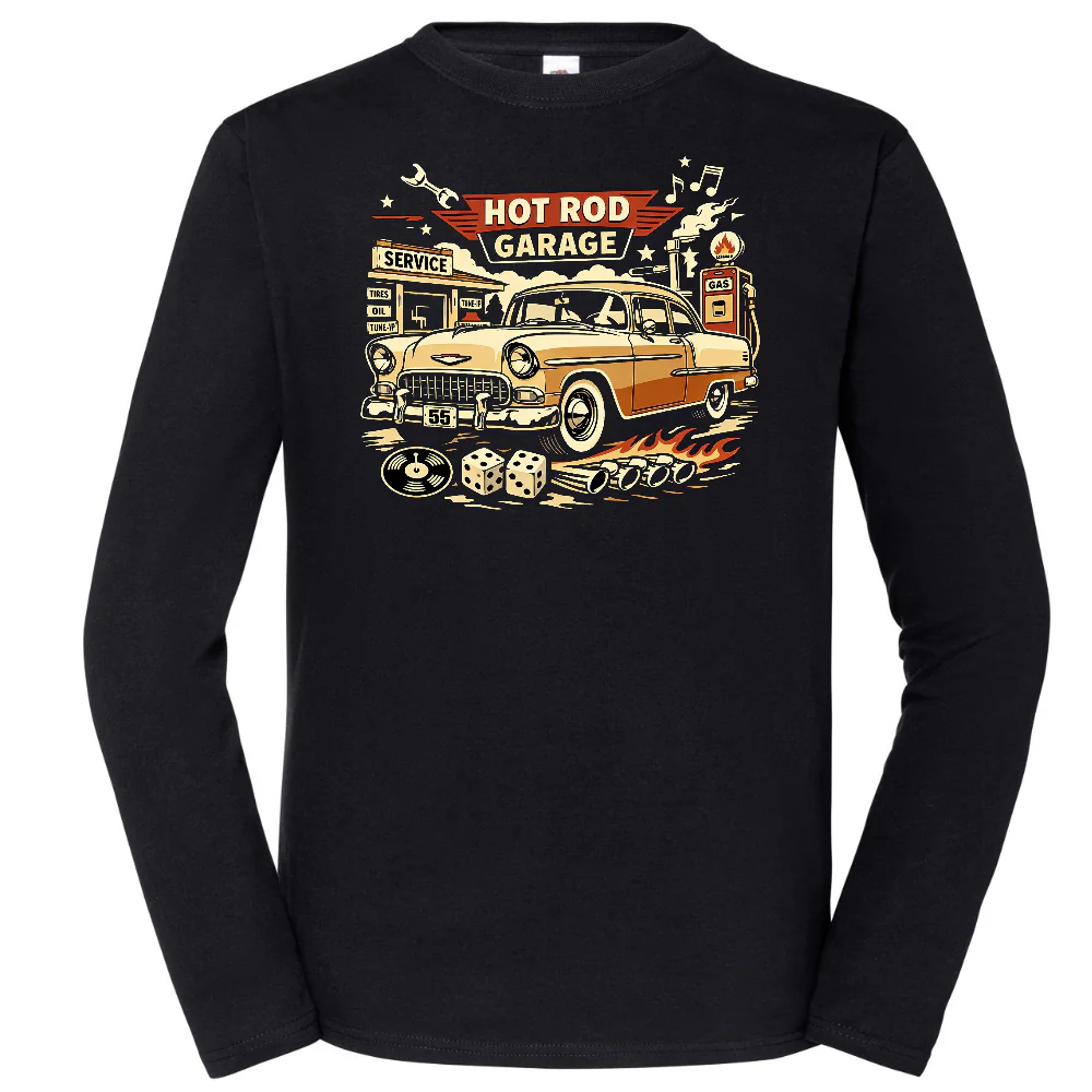 PITKÄHIHAINEN T-PAITA MUSTA - HOT ROD GARAGE