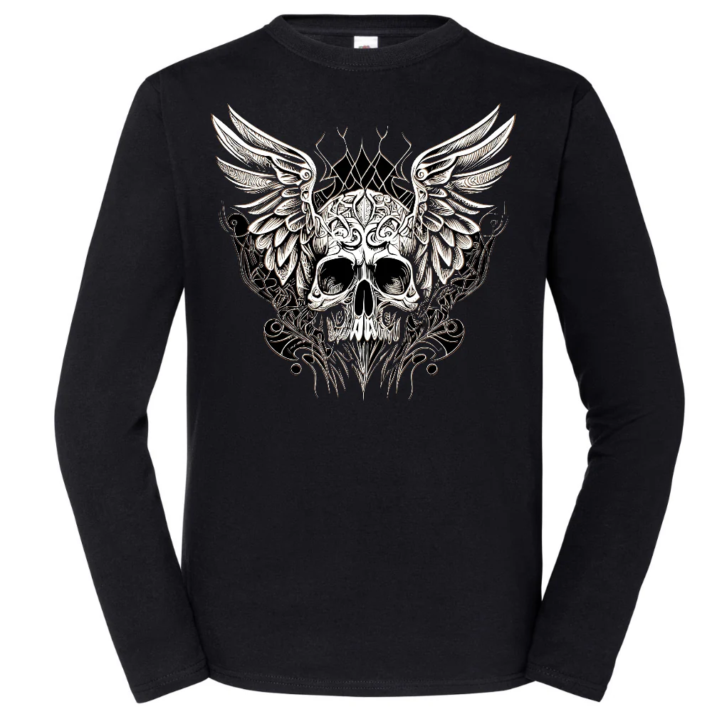 PITKÄHIHAINEN T-PAITA MUSTA - WINGS SKULL (2979)