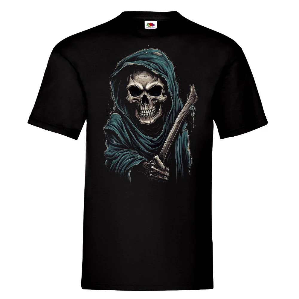 T-PAITA MUSTA - Cartoon Grim Reaper skull (3074)