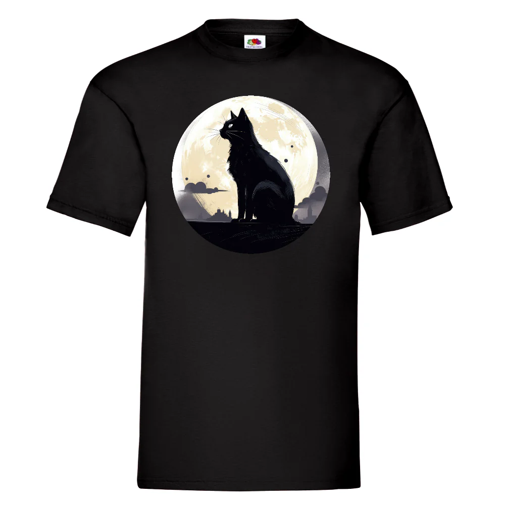 T-PAITA musta - Black cat under a full moon 3 (2914)