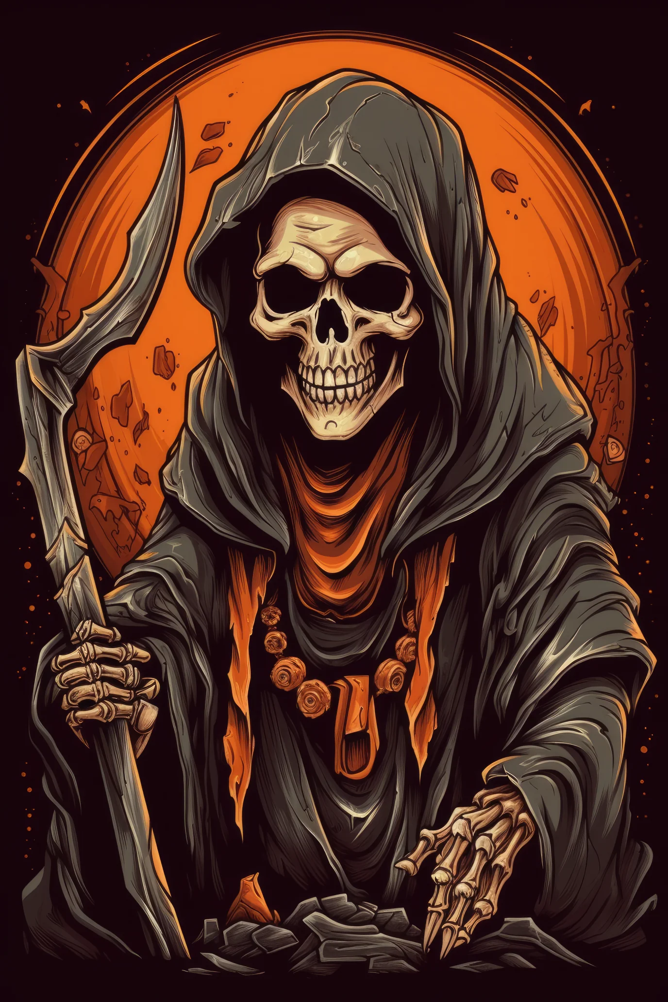 T-PAITA MUSTA - Cartoon Grim Reaper skull (00 357) - Image 2