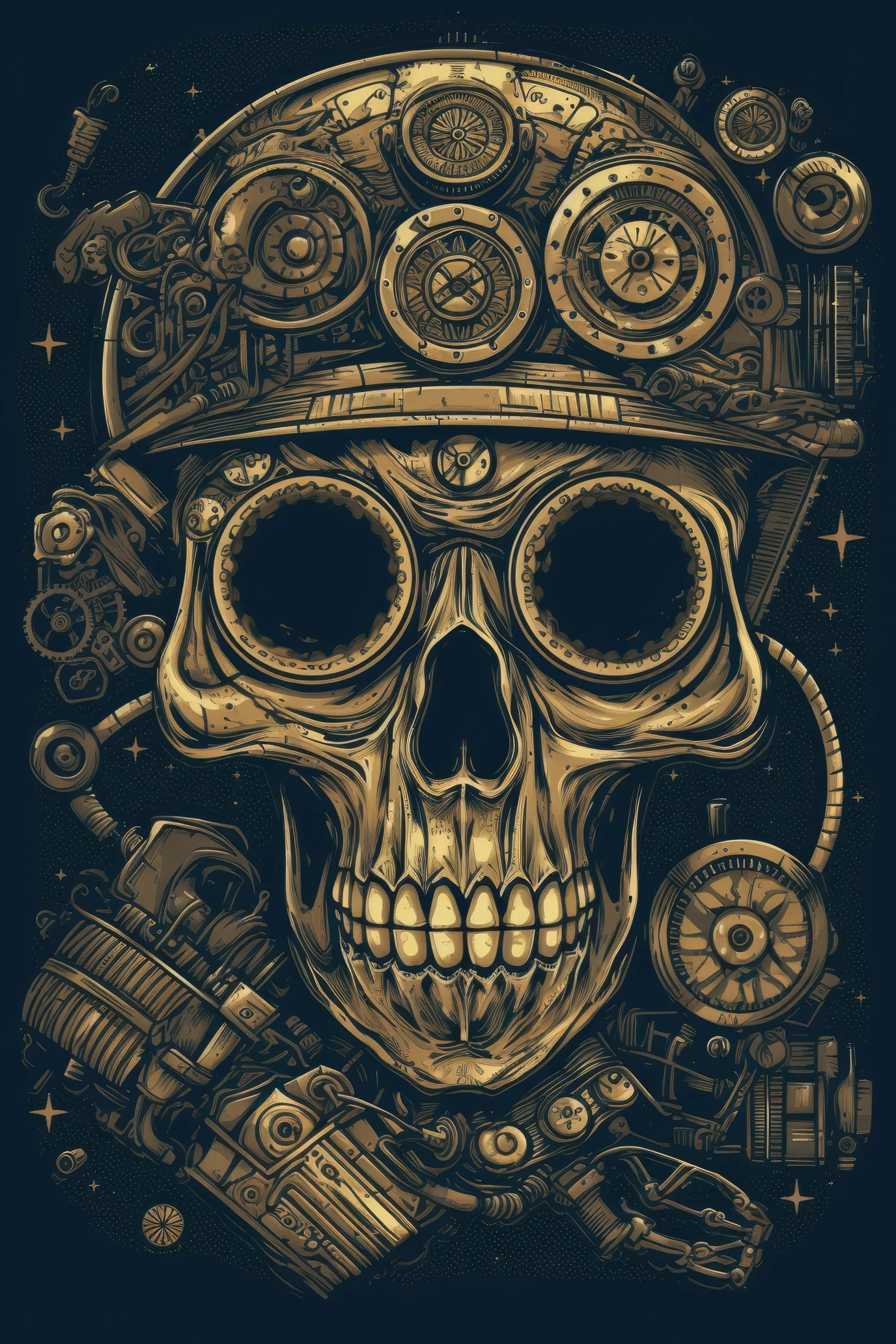 T-PAITA MUSTA - Cartoon Steampunk skull (3061) - Image 2