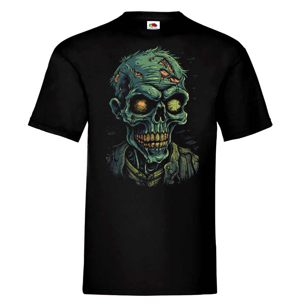T-PAITA MUSTA - Cartoon Zombie skull (3241)