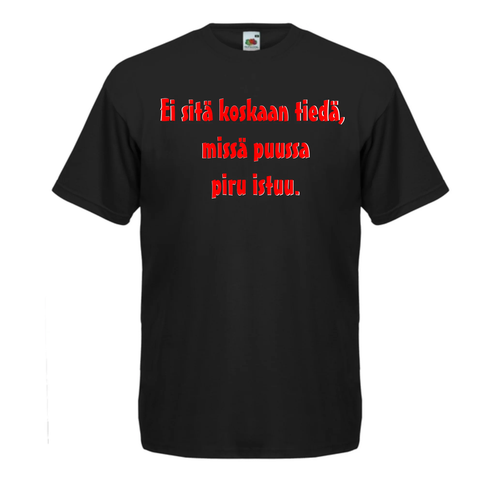 T-PAITA musta -  Ei sitä koskaan tiedä, missä puussa piru istuu. (5066)