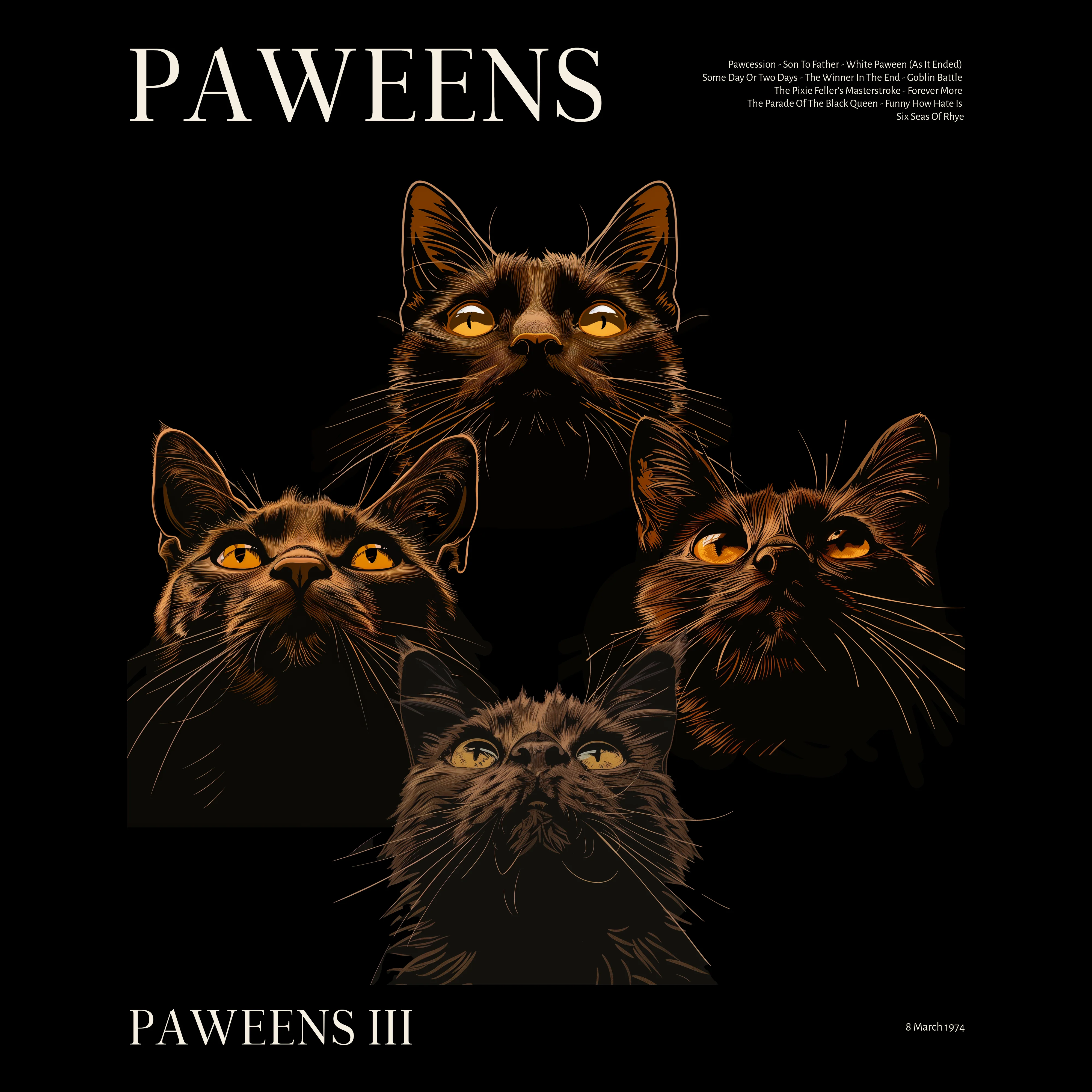 KISSABÄNDI T-PAITA MUSTA - PAWEENS (2943) - Image 2