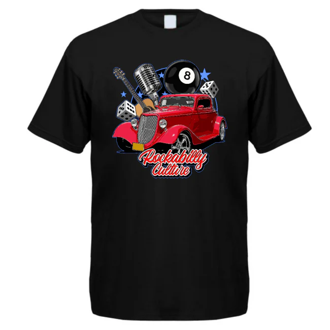 T-PAITA MUSTA - ROCKABILLY CULTURE (RED CAR)(00 2118) - Image 2