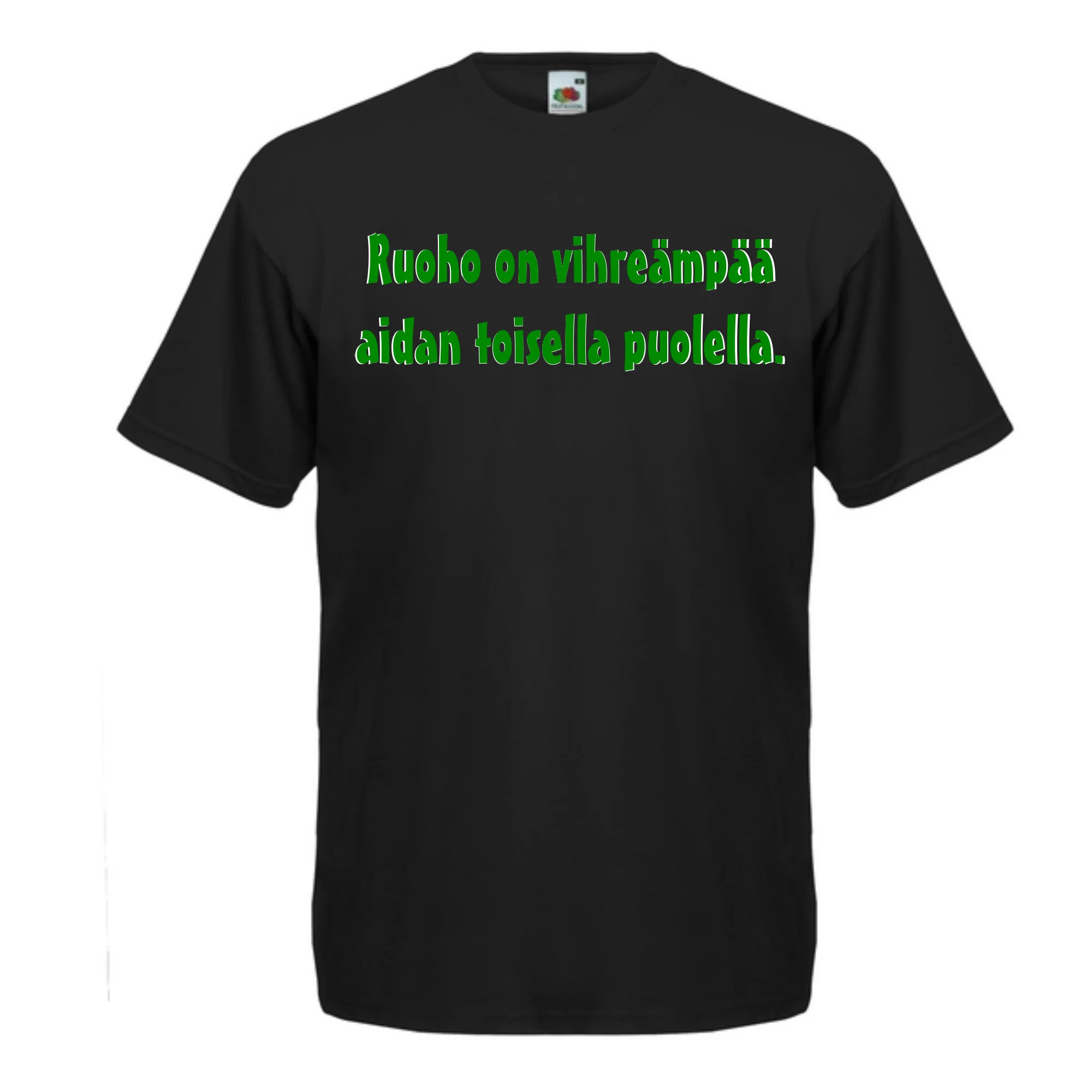 T-PAITA musta - Ruoho on vihreämpää aidan toisella puolella. (5015)