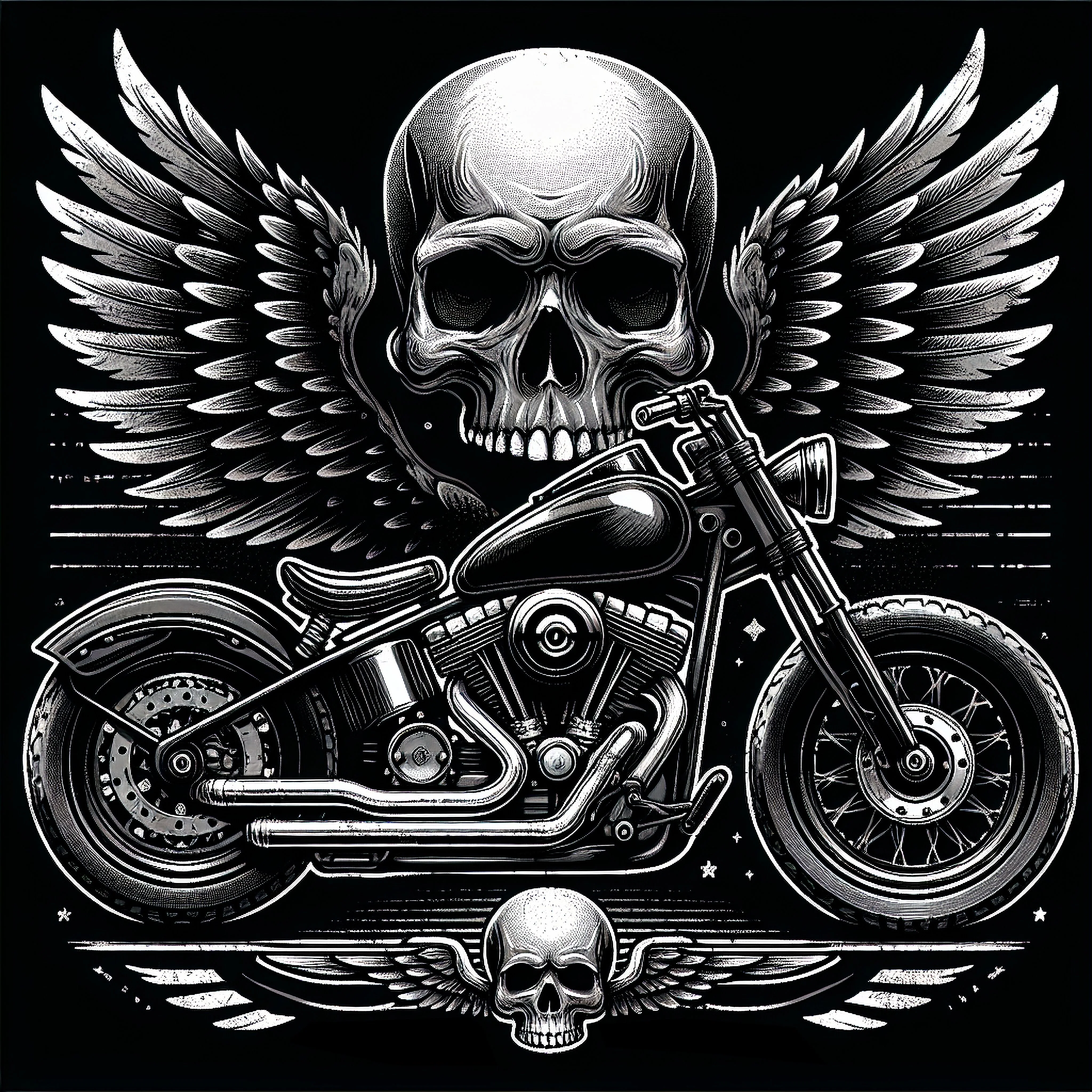 PITKÄHIHAINEN T-PAITA MUSTA - SKULL AND BIKE (3100) - Image 2