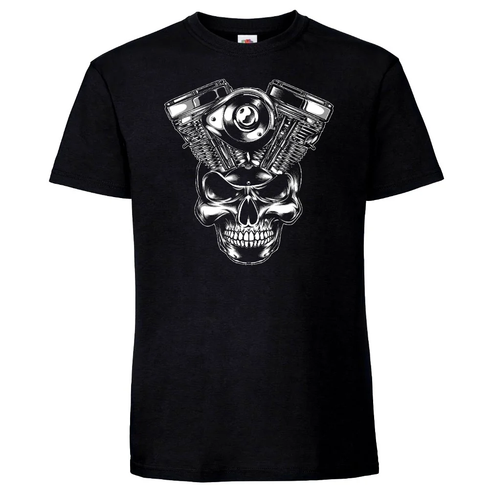T-PAITA MUSTA - Skull and Machine (3104)