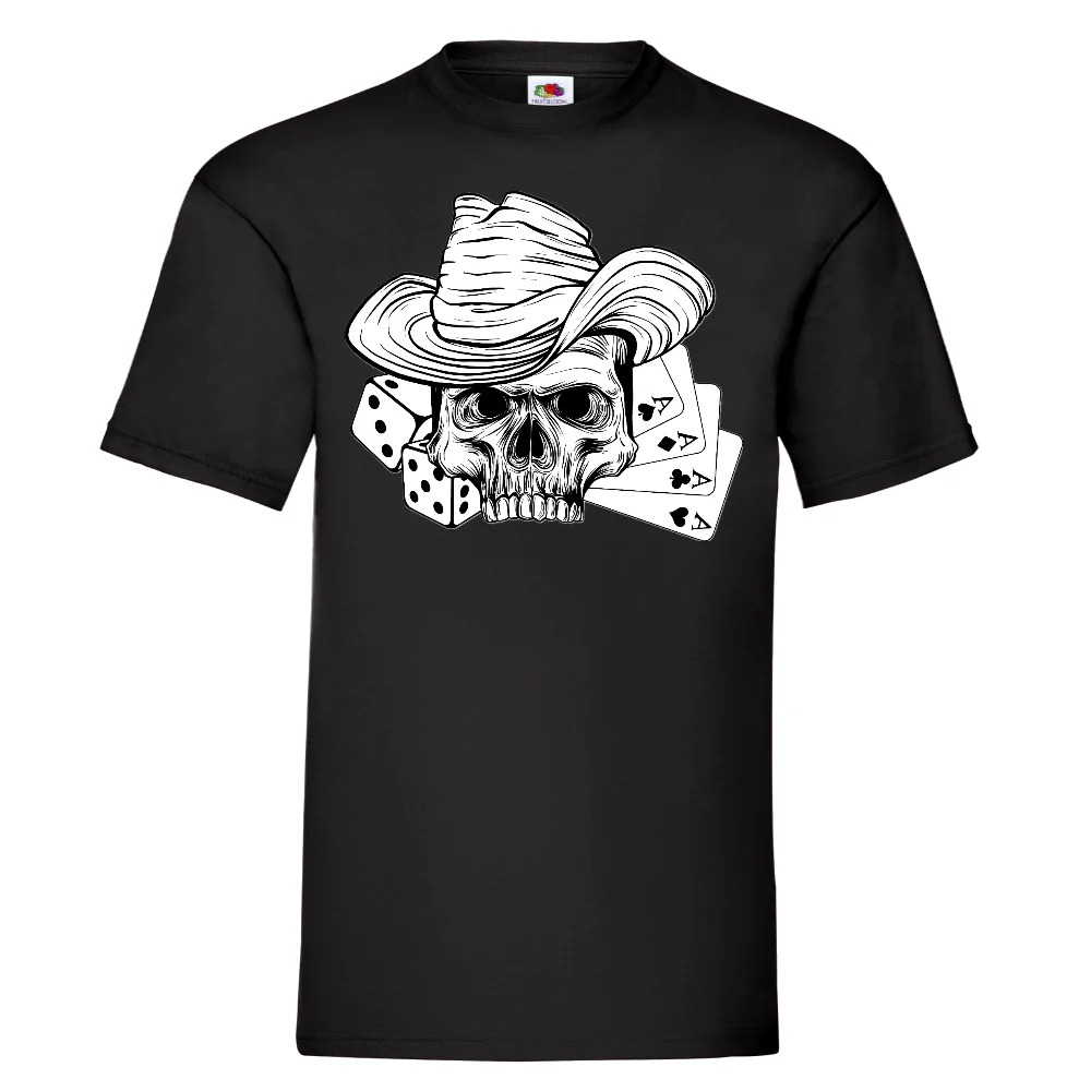 T-PAITA MUSTA PELI - Skull cowboy player (2890)