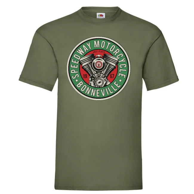 CUSTOM T-PAITA OLIIVI - SPEEDWAY MOTORCYCLE - Image 2