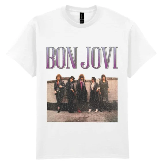 T-PAITA valkoinen - Bon Jovi Band Cracked (LF8699)