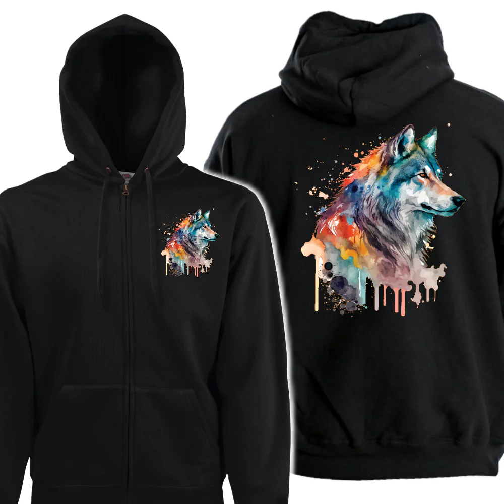 VETOKETJUHUPPARI MUSTA - WATERCOLOR WOLF (00 2708)