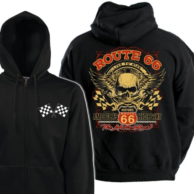 VETOKETJUHUPPARI - RTE 66 SKULL CHECKERED FLAGS RP022/520